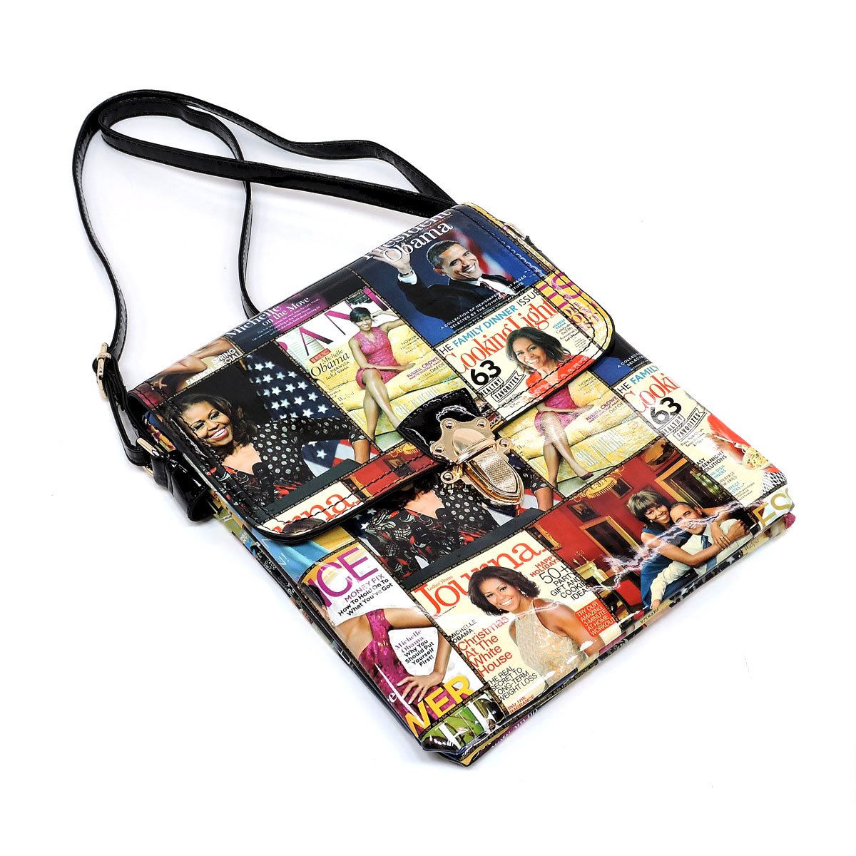 Glossy magazine cover collage cross body handbags purses clutches and wallets Michelle Obama bags (Cross body 9)