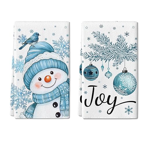 SUZEJHE Christmas Hand Towels for Bathroom Set of 2, Xmas Snowman Joy Bath Hand Towels for Kitchen Home Hotel Gym Spa Yoga Farmhouse Winter…