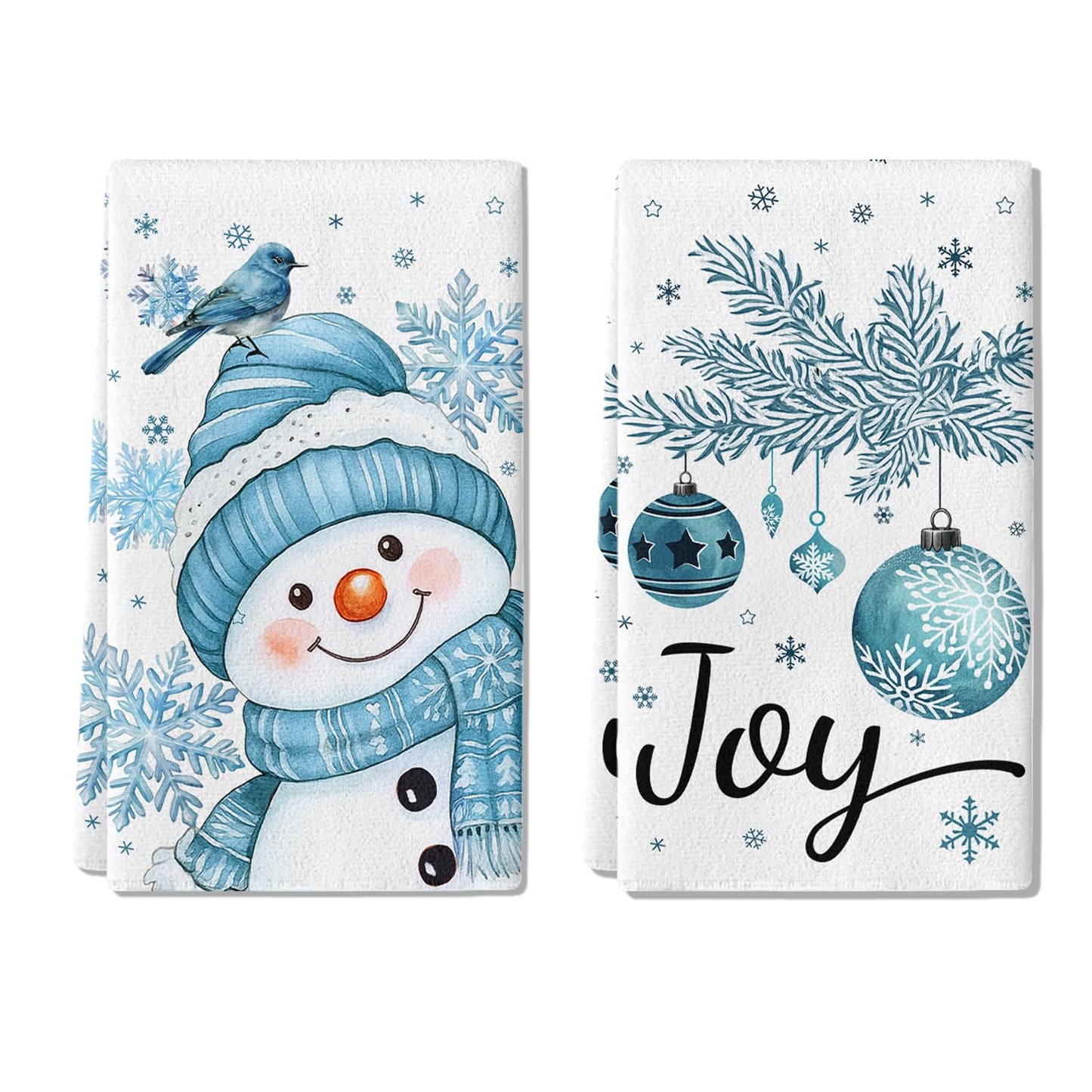 SUZEJHE Christmas Hand Towels for Bathroom Set of 2, Xmas Snowman Joy Bath Hand Towels for Kitchen Home Hotel Gym Spa Yoga Farmhouse Winter…