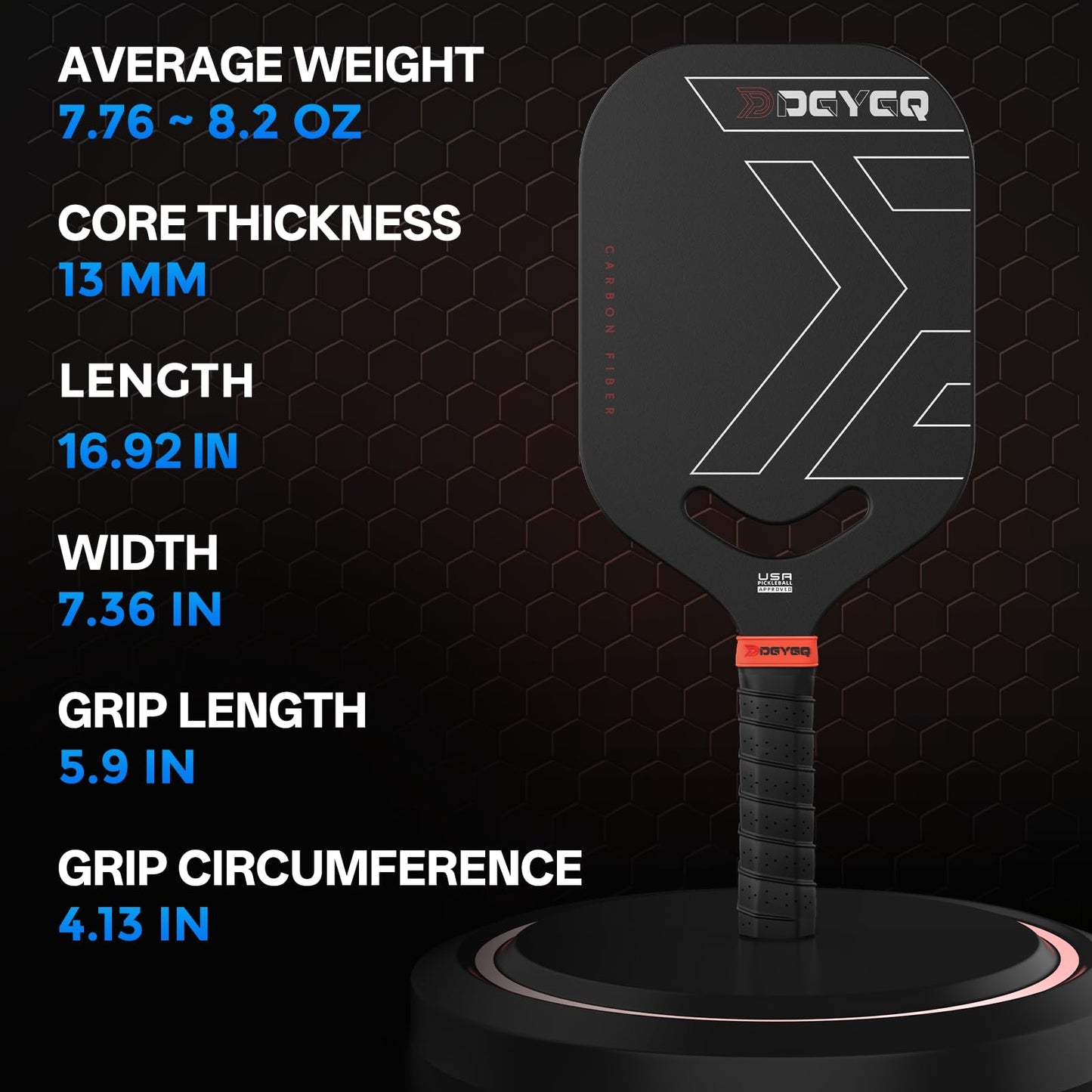 DGYGQ Pickleball Paddles, Carbon Fiber Pickleball Paddle with a 13mm Polypropylene Honeycomb Core, Increased Power for Ultimate Spin & Consistency…