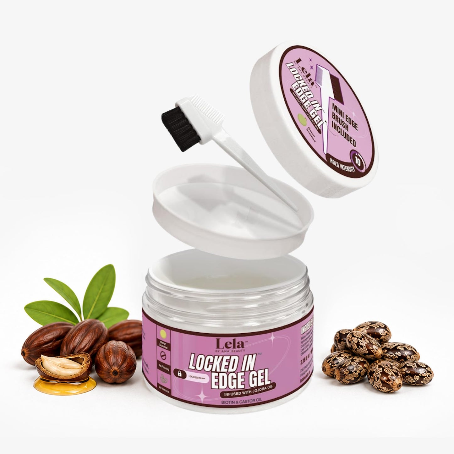 Lela Beauty Locked In™ Edge Gel with Jojoba, Biotin, Castor Oil & Melon Scent - Travel Friendly Styling with Mini Edge Brush - Long Lasting