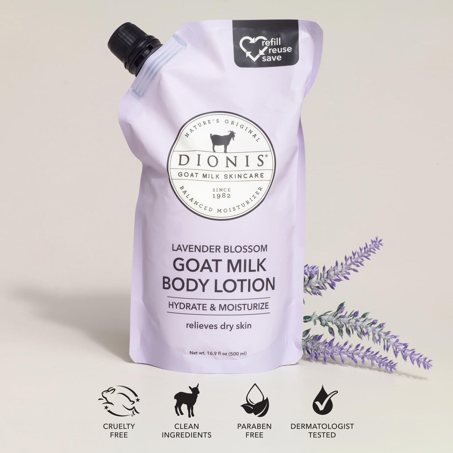 Dionis Lavender Blossom Goat Milk Body Lotion Refill Pouch, 20 Fl Oz (Pack of 1)
