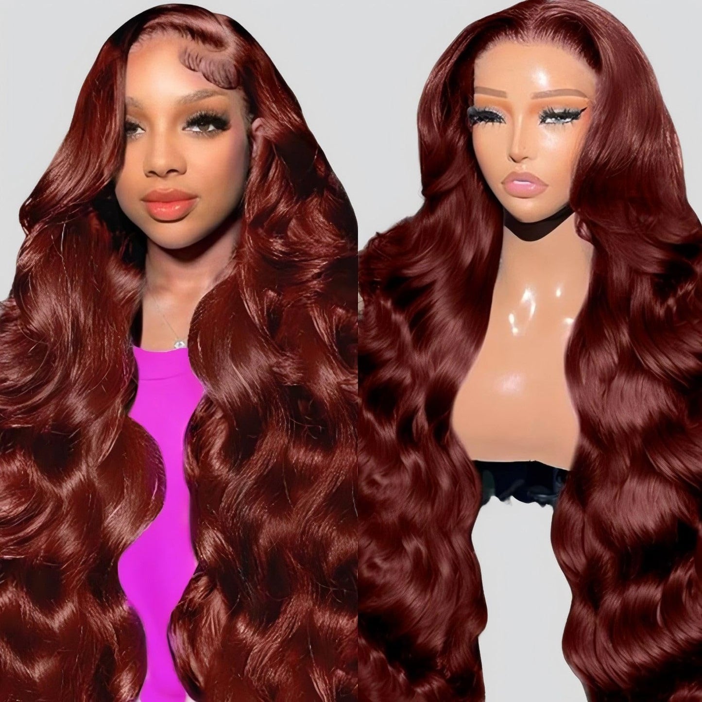 QZOQZO Reddish Brown Lace Front Wig Human Hair Body Wave Lace Front Wigs Human Hair 13x6 Pre Plucked 33# Colored Red Wig 180% Density Glueless Wigs Beauty and Personal Care QZOQZO Default Title