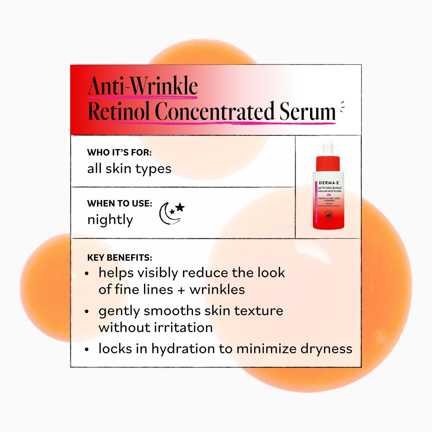 DERMA E Anti-Wrinkle Retinol Serum - Concentrated Skincare Elixir for Youthful Radiance - 1 Fl oz