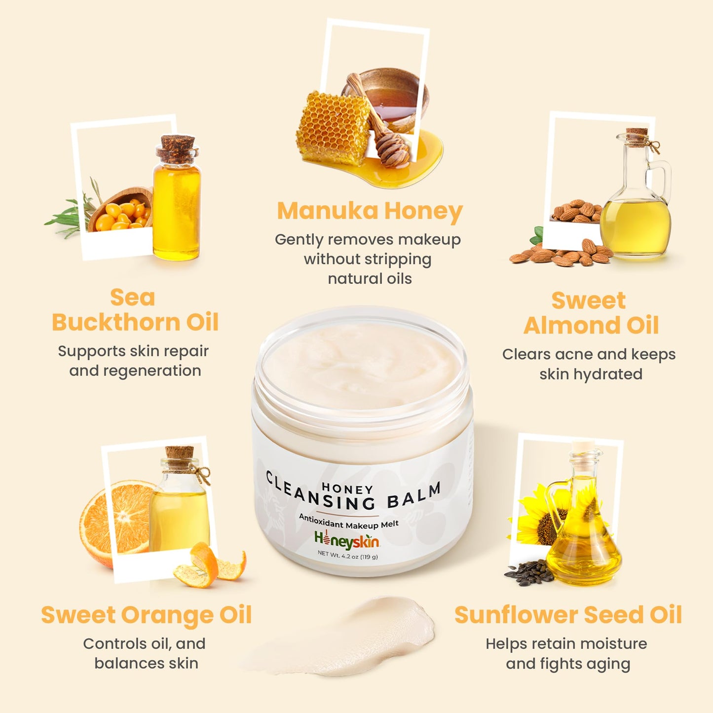 Honeyskin Honey Cleansing Balm Makeup Remover - Face and Eye Makeup Remover for Sensitive Skin Face Wash - Hydrating Facial Cleanser and Gentle