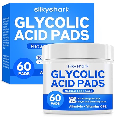 SilkyShark Glycolic Acid Resurfacing Pads (60 Count), 10% Ultra Pure + 2% Salicylic Acid, Exfoliating Peel Pads for Face, Effective Chemical Peel