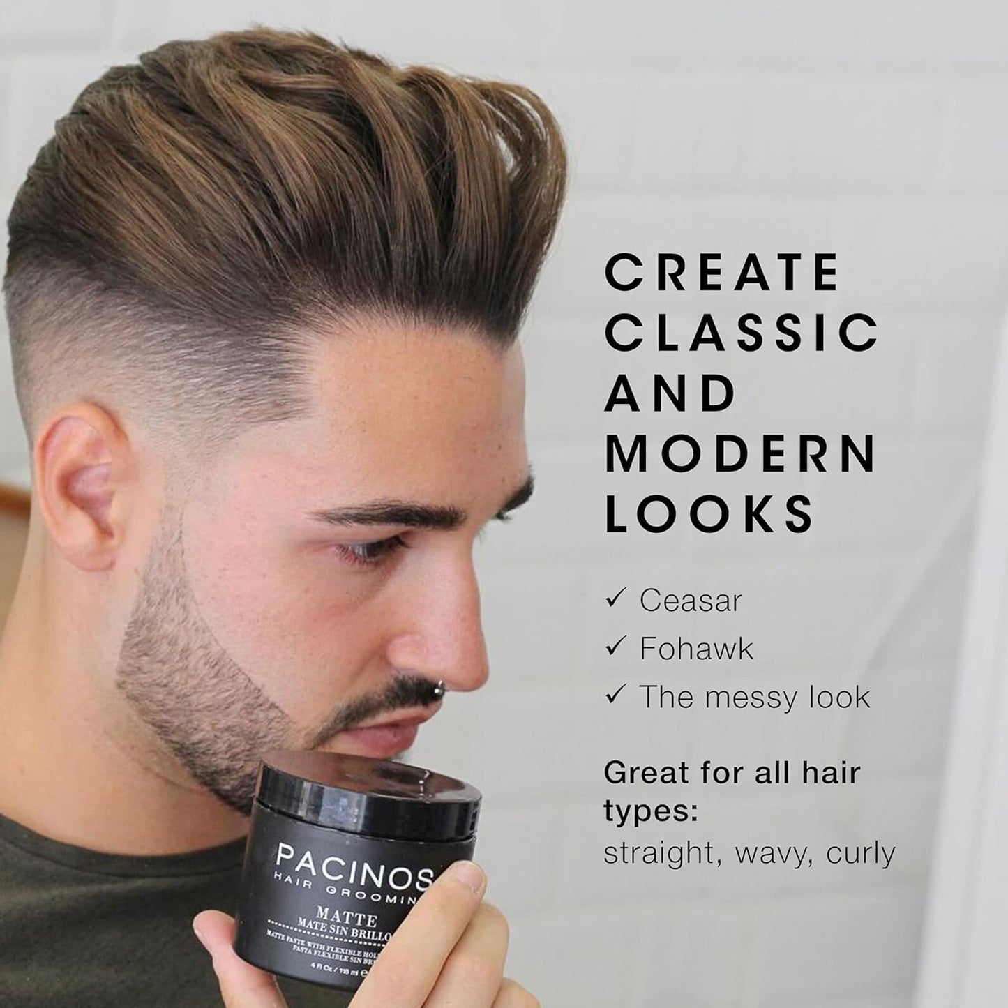 Pacinos Matte Hair Paste - Firm Hold, No Shine, Sculpting & Styling Wax, Long Lasting Definition & Texture, No Flakes, All Hair Types, 4 fl. oz.