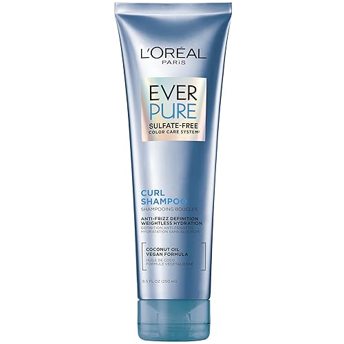 L'Oreal Paris Sulfate Free Shampoo for Curly Hair, Lightweight, Anti-Frizz Hair Care with Coconut Oil, EverPure, 8.5 Fl Oz (Packaging May Vary)
