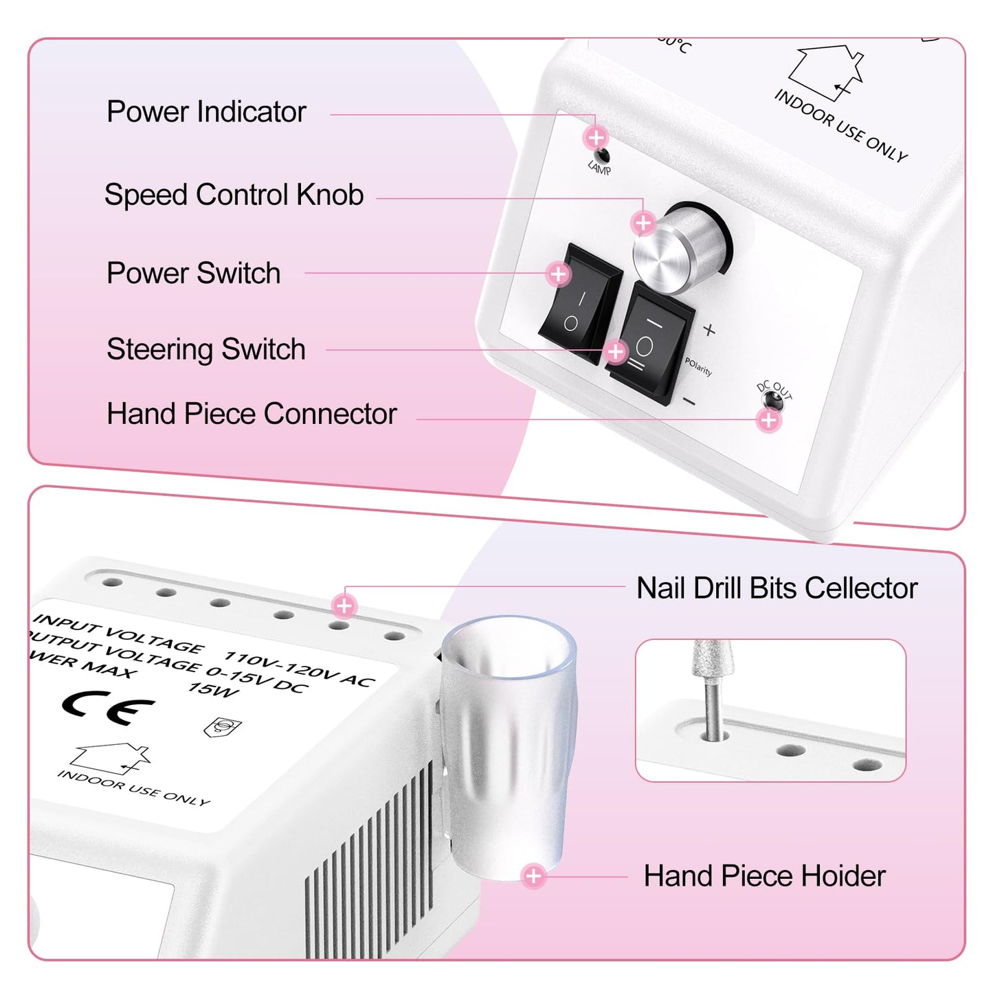 Jiasheng Electric Nail Drill, 30000rpm Professional Nail Drill Machine, Compact Electrical Nail File Kit for Acrylic Gel Nails Efile Drill