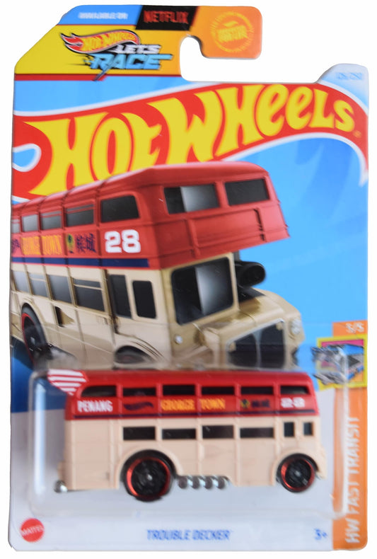 Hot Wheels Trouble Decker, 1:64 Scale Bus, Red, 3 x 2 x 1 Inches, Kid, Children, Unisex