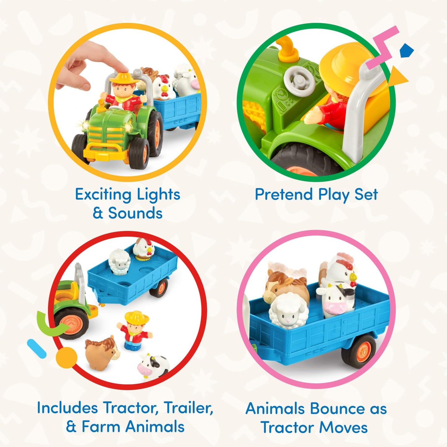 Battat – Farm Toys For Toddlers, Kids – Lights & Sounds Toy Tractor – 7 Pieces Pretend Play Set – Tractor, Trailer, Animals – 18+ Months