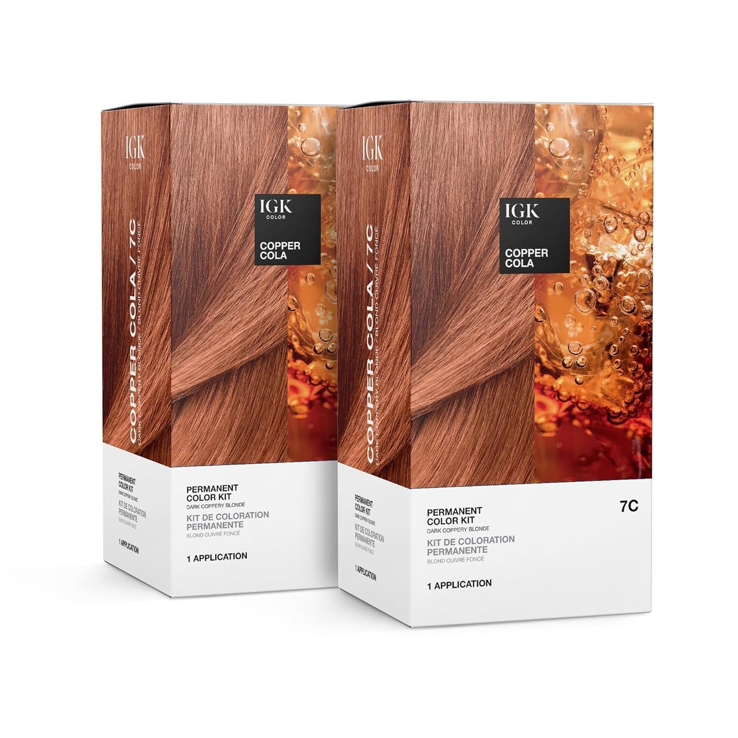 IGK Permanent Hair Color Kit | 7C Copper Cola - Dark Coppery Blonde | 100% Gray Color Coverage + Strengthen + Shine | Ammonia Free