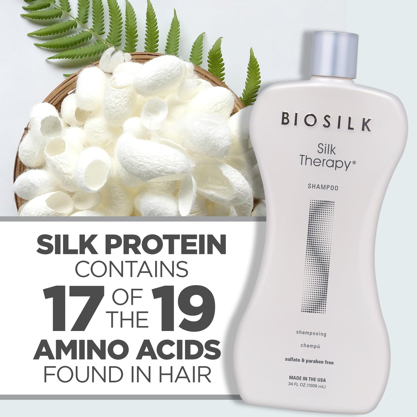 BioSilk Silk Therapy Shampoo, Gentle Hair Cleanser for Healthy, Shiny Hair, Conditions with Silk Proteins & Botanical Extracts, Sulfate-Free