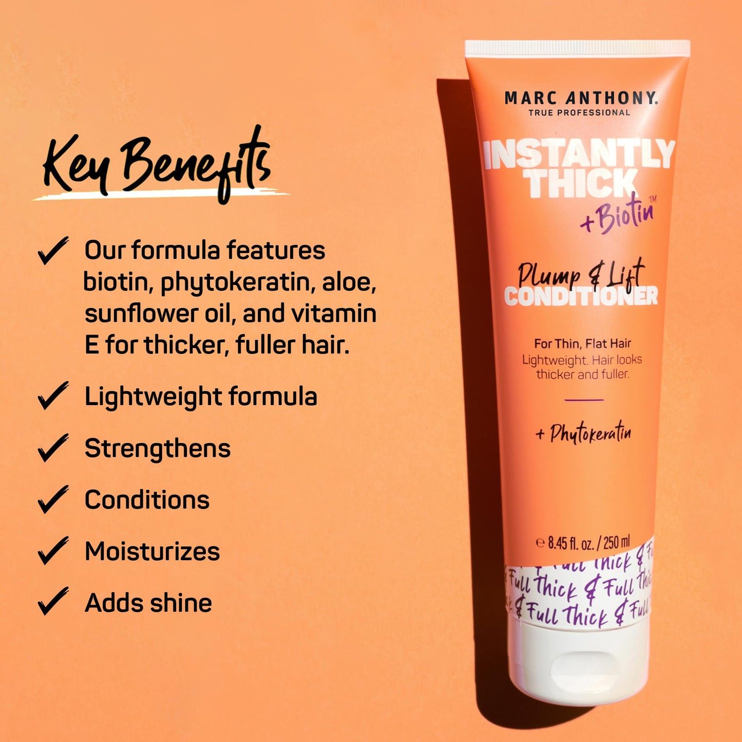 Marc Anthony Instantly Thick Biotin Conditioner, 8.45 oz - Volumizing & Moisturizing Hair Product for Thin, Flat or Dry Hair - Paraben-free