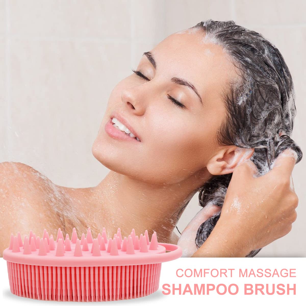 Upgrade 2 in 1 Bath and Shampoo Body Brush, Silicone Exfoliating Body Scrubber for Use in Shower, Premium Silicone Loofah, Head Scrubber, Scalp