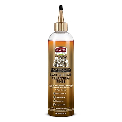 African Pride Black Castor Miracle Braid & Scalp Cleansing Rinse - Removes Hair Build Up & Soothes Scalp, No Frizz, Contains Black Castor Oil