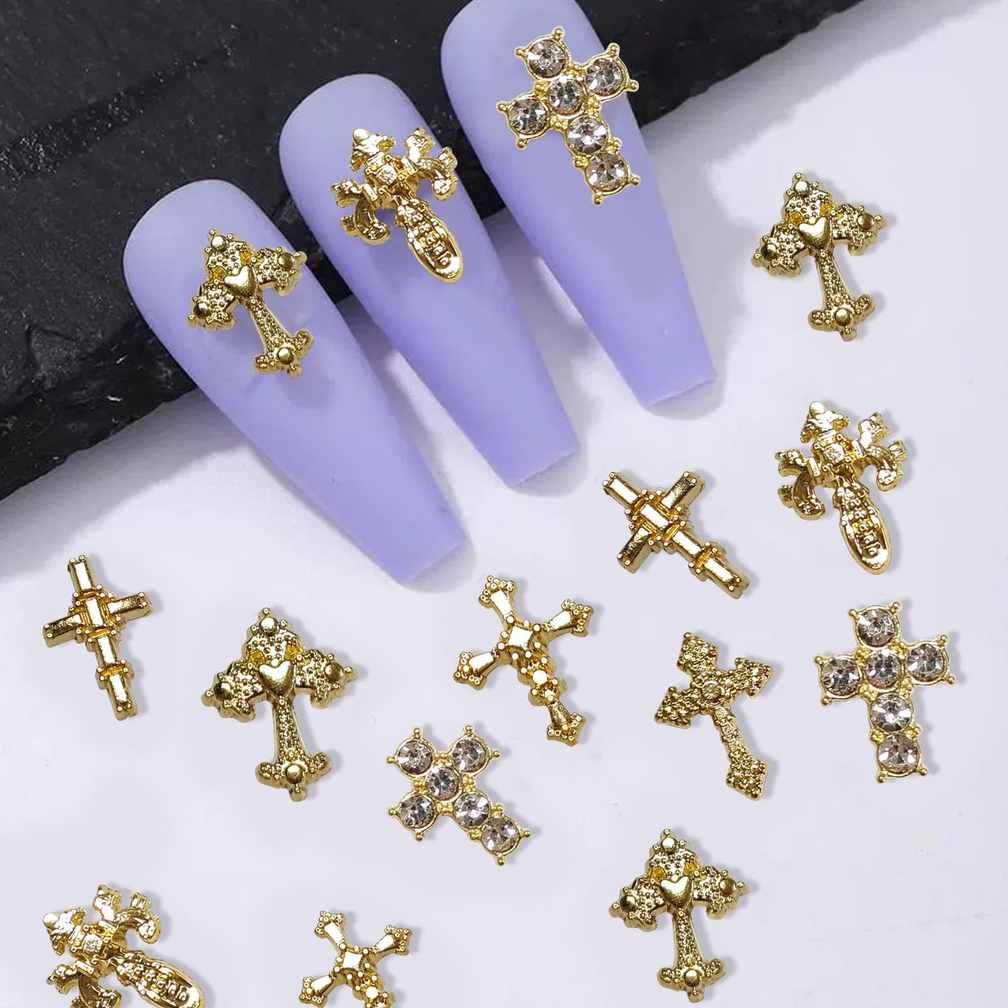 3D Alloy Metal Crystal Cross Nail Charms - 60 Pcs Ideal for Women and Girls' DIY Punk Nail Art, with Rhinestones, Great for Salons & Fashion Events Beauty & Personal Care hongliang