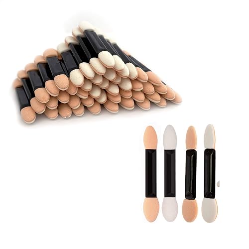 GTVIA 100 Pack Disposable Double Sided Sponge Makeup Eyeshadow Brush Tipped Cosmetic Makeup Eye shadow Applicators Brush (Skin and White)