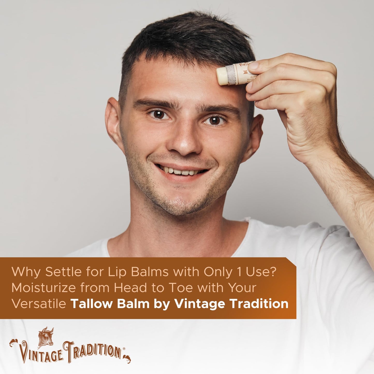Vintage Tradition Moisturizing Beef Tallow Lip Balm - Tube Lip Moisturizer with Peppermint Essential Oil Hydrates & Soothes Dry Lips - Grass-Fed