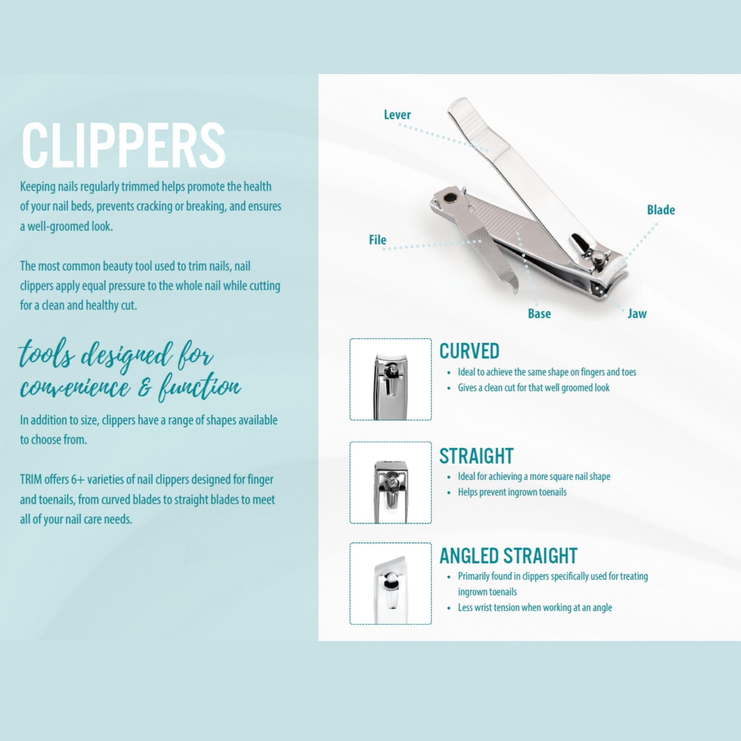 Trim Neat Feet Foot Care Implements Deluxe Toenail Clipper with File, Straight Edge, Stainless Steel, Cuts Toughest Toenails, Helps with Ingrown