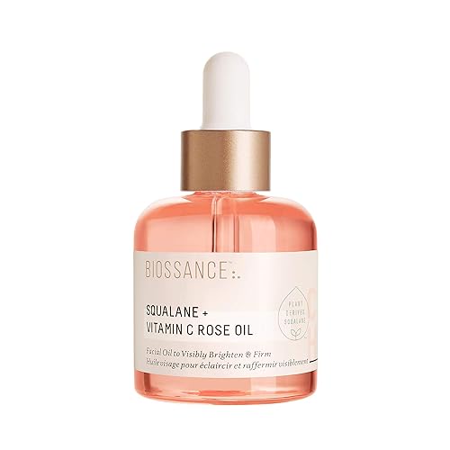 BIOSSANCE Squalane + Vitamin C Rose Advanced Facial Oil - Brightening, Firming, and Hydrating Serum for All Skin Types - Chios Crystal Oil, Damascus