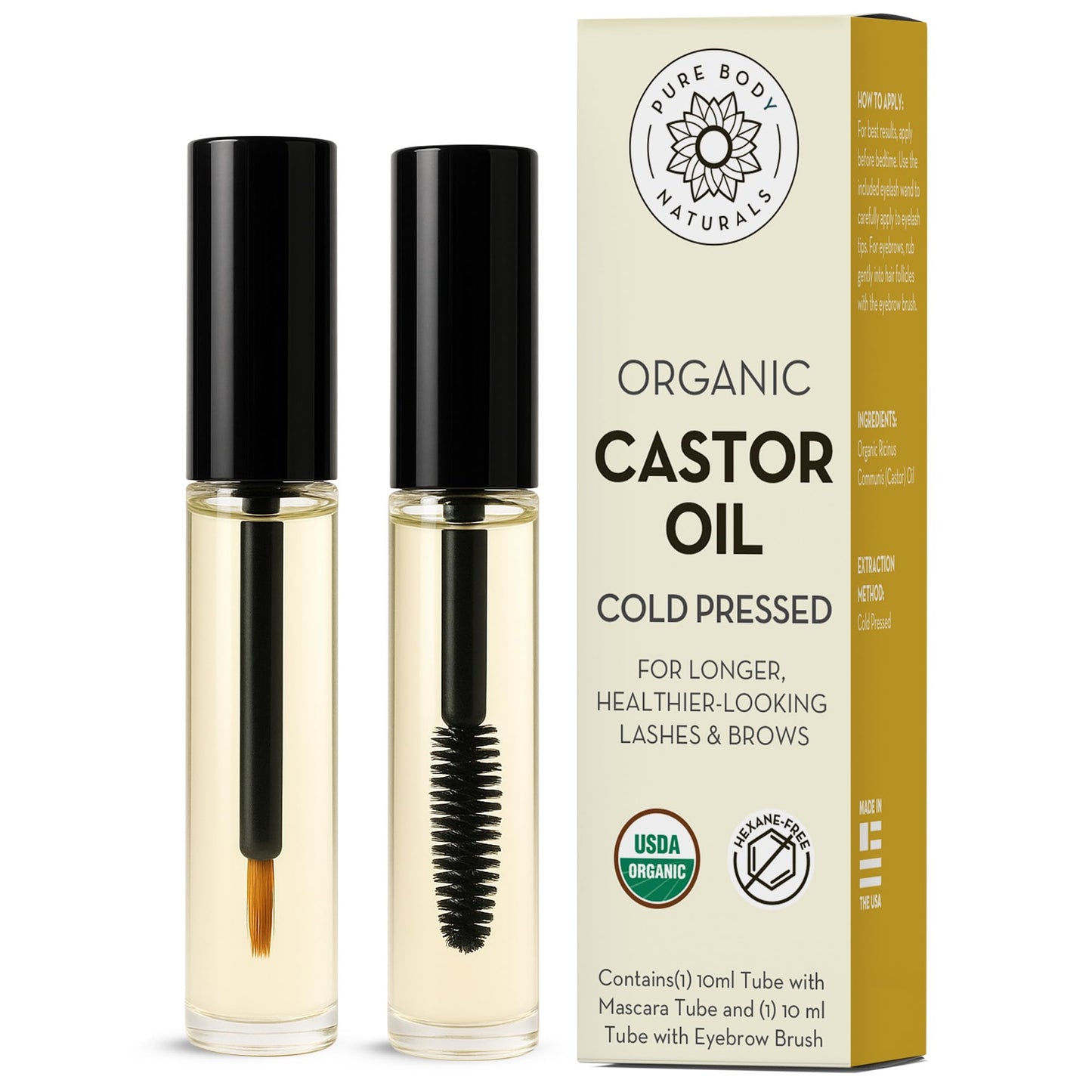 Pure Body Naturals Castor Oil for Eyelashes and Eyebrows - Nourishing Brow & Lash Growth Serum - Castor Oil Organic, Cold Pressed, Hexane Free - 2 Beauty and Personal Care Pure Body Naturals Default Title