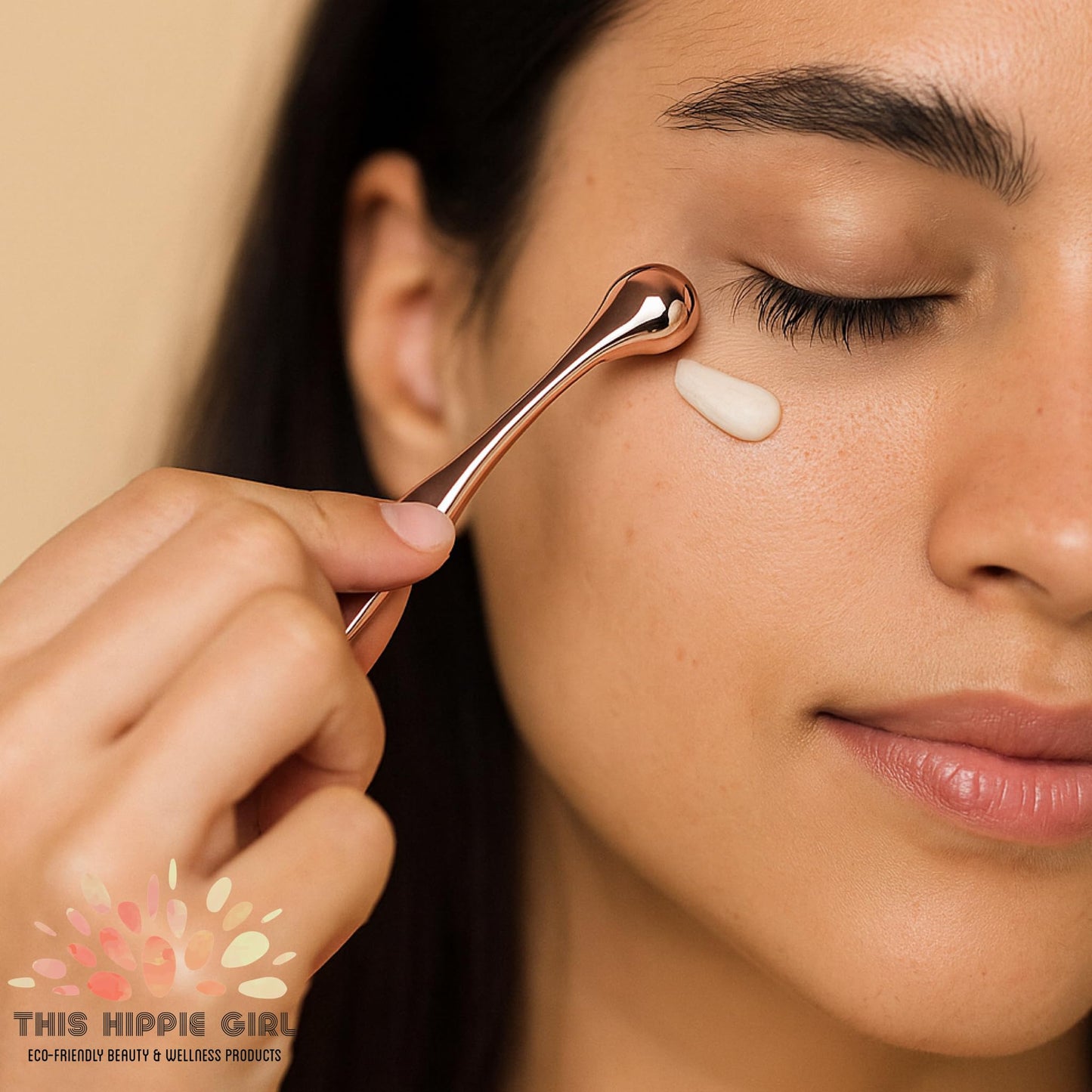 Rose Gold Eye Cream Applicator Tool for Puffy Eyes, Dark Circles, Eye Bags, Fine Lines | Under Eye Cream Massager Stick | Cooling Metal Eye Wand |
