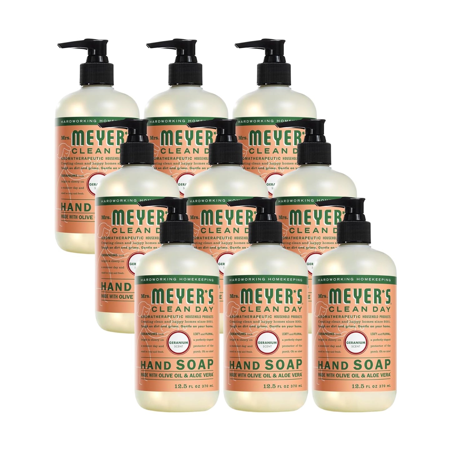 MRS. MEYER'S CLEAN DAY Liquid Hand Soap Geranium 12.5 Fl Oz (Pack of 9)