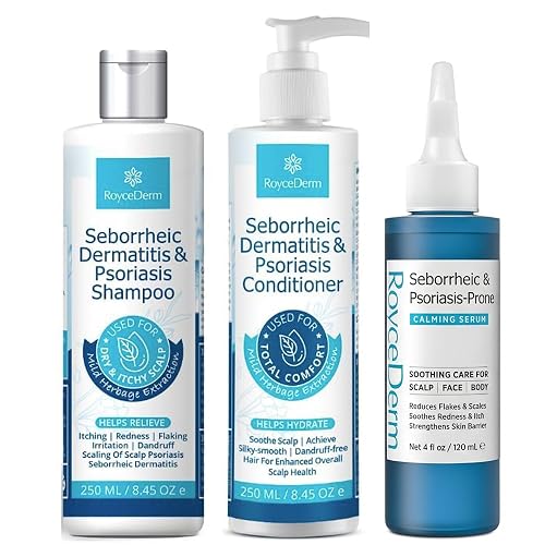 Roycederm 3-Step Routine Bundle for Seborrheic Dermatitis & Psoriasis Scalp Care - Shampoo + Conditioner + Calming Serum