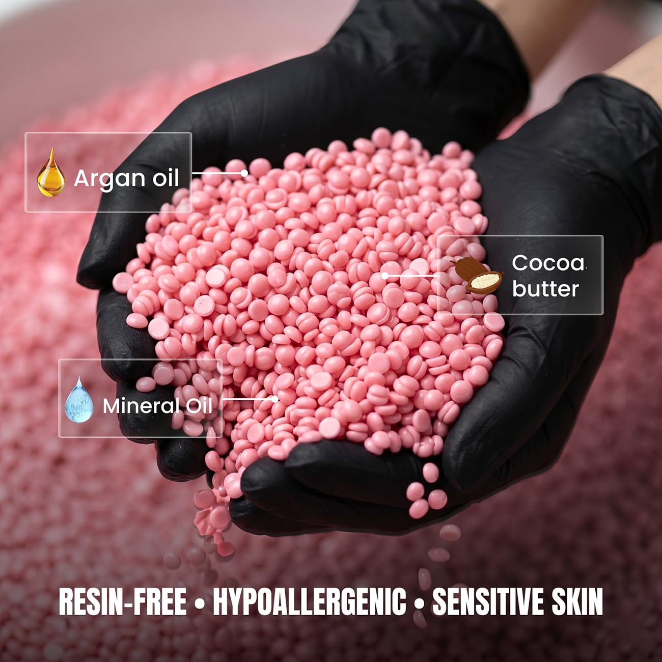Pink Cream Hard Wax Beads for Sensitive Skin Rosin Free - 2.2lb (1000g) Hypoallergenic Waxing Beads with Argan Oil & Cocoa Butter - European Formula Beauty and Personal Care Wax Supply