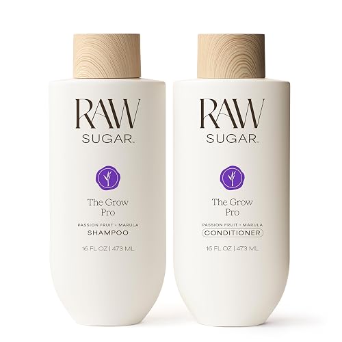 Raw Sugar Grow Pro Hair Care Bundle- Shampoo & Conditioner with Vegan Biotin for Anti-Thinning & Pro-Lengthening, Passion Fruit & Marula for Fuller