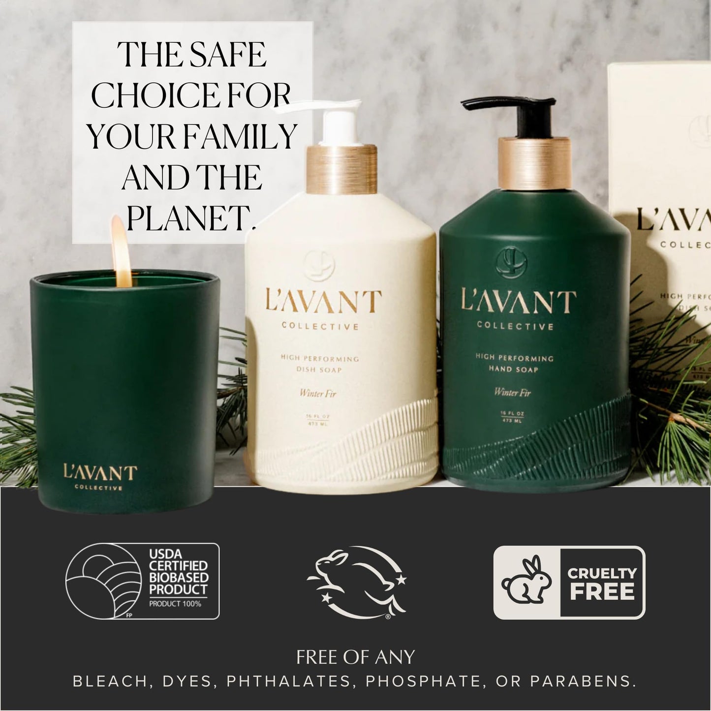 L'AVANT Collective Natural Luxury Hand Soap Refill | Plant-Based, Non-Toxic & Moisturizing, Refill for Glass Bottle, 32 Fl Oz | Winter Fir
