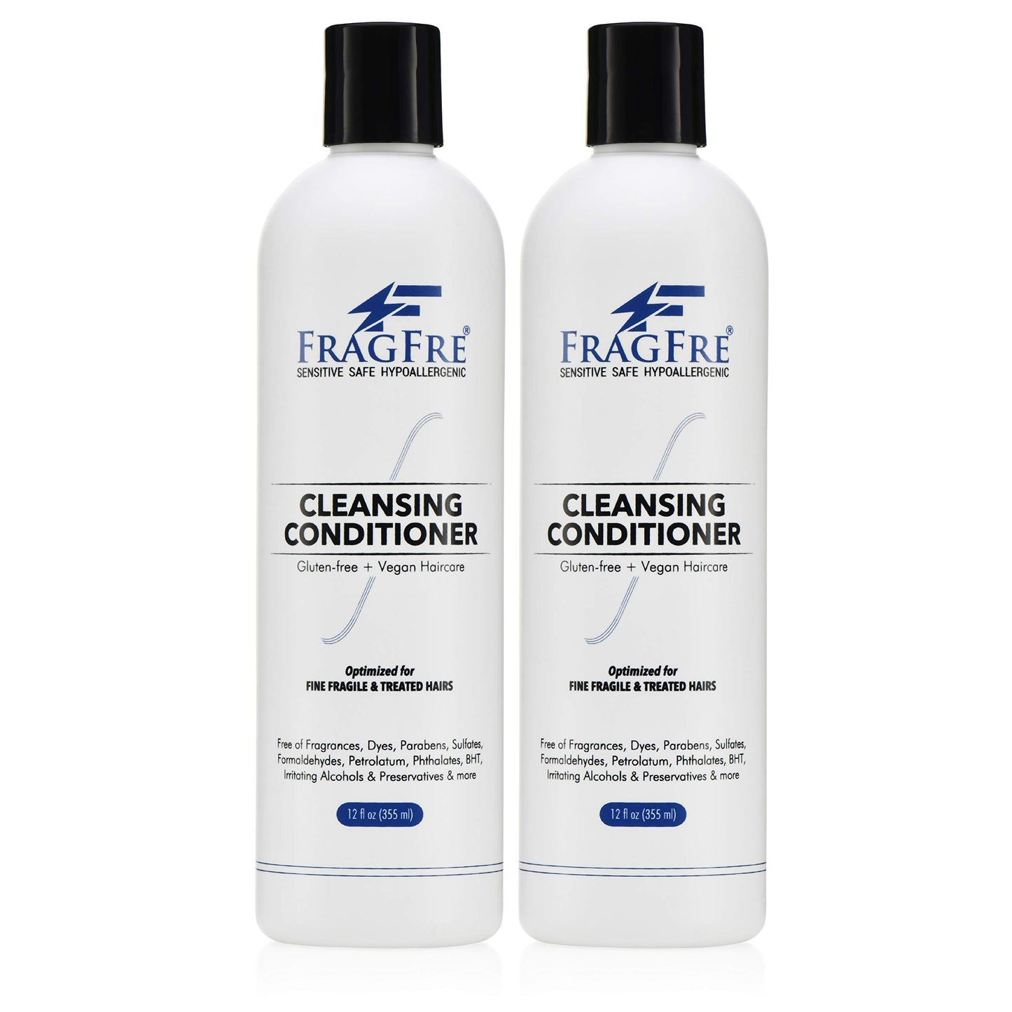 FRAGFRE Cleansing Conditioner for Fine Fragile and Treated Hairs 12 oz (2-Pack Gift Set) - Mild Conditioning Shampoo for Sensitive Skin - Sulfate Free