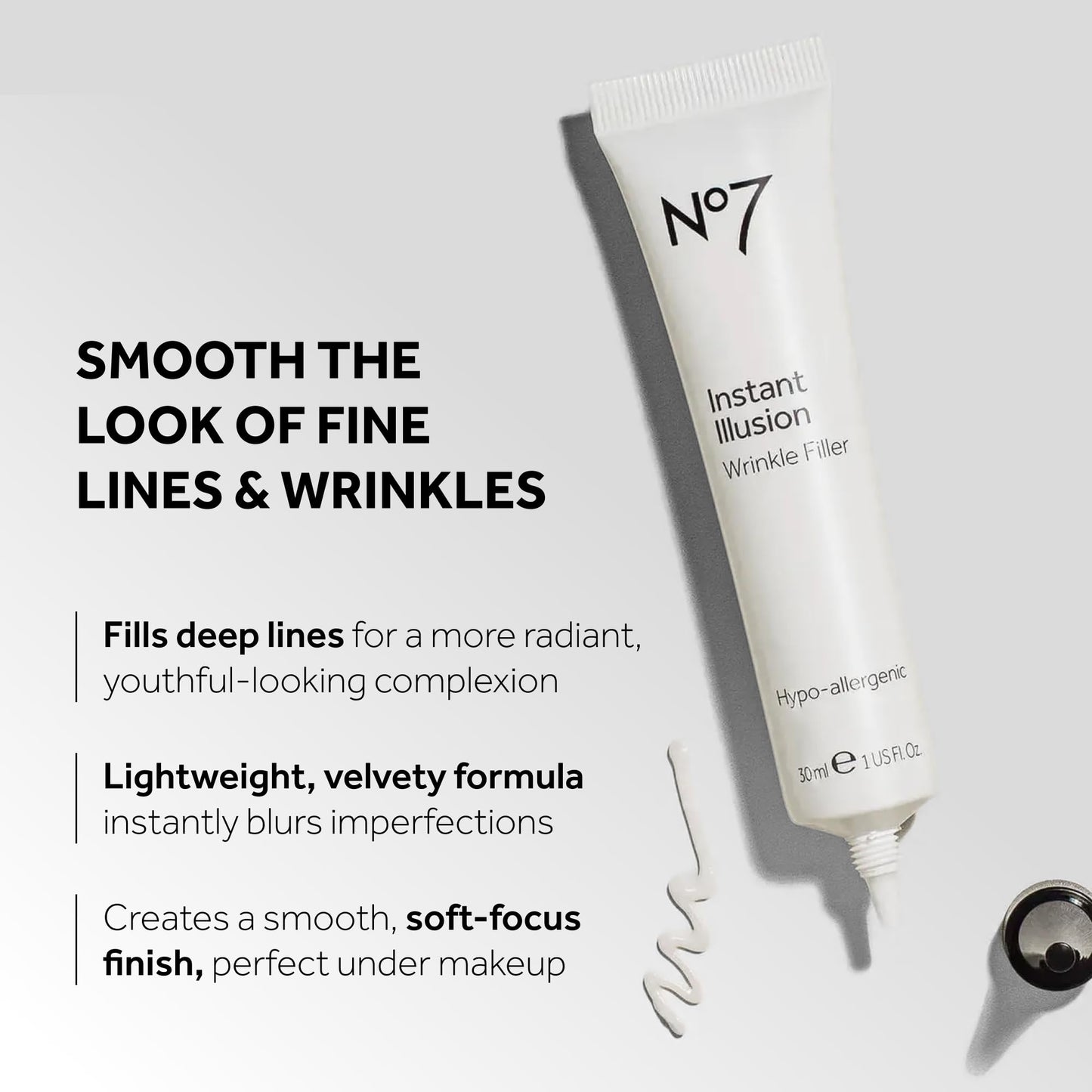 No7 Instant Illusion Wrinkle Filler - Anti Aging Serum for Face to Smooth + Blur Fine Lines and Wrinkles - Gives Complexion a Youthful and Radiant