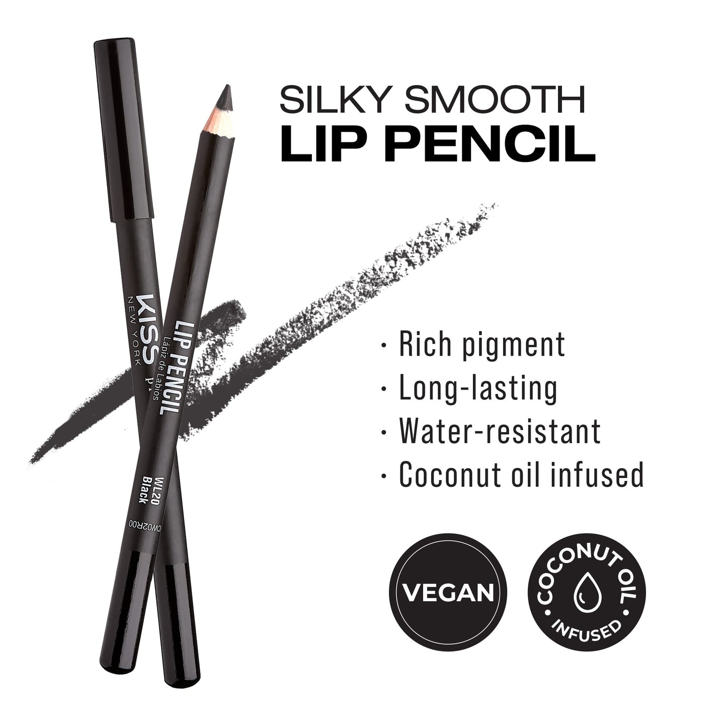 KISS NEW YORK Professional Slim Lip Pencil, Creamy Soft Lip Liner, Smooth Long-Lasting Rich Lip Color, Natural Lip Makeup, Water-Resistant Lip Crayon