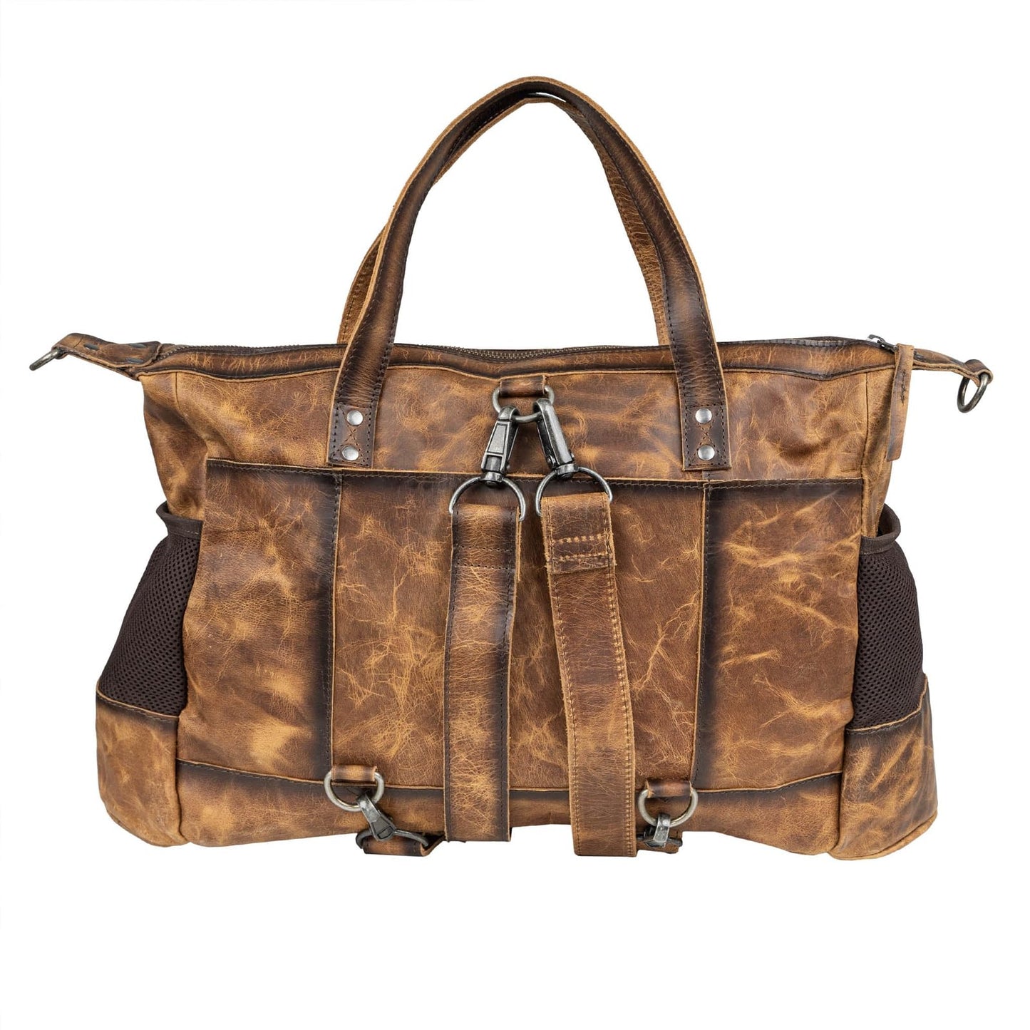 STS Ranchwear Serengeti Amelia Durable Secure Versatile Leather Multi-Bag with Baby, Cream Cowhide/Leopard Print/Brown