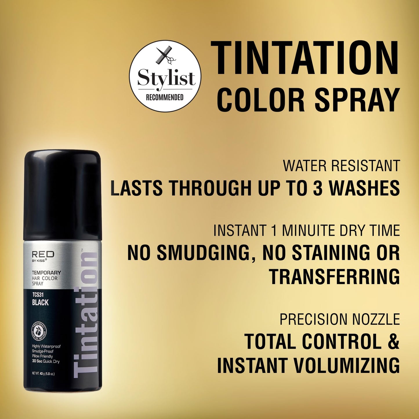 RED by Kiss 1.5OZ. Tintation Temporary Hair Color Spray, Instant Gray Root Cover Up, Water-Resistant, Smudge-Proof, Hairline & Barber Touch-Up, Quick