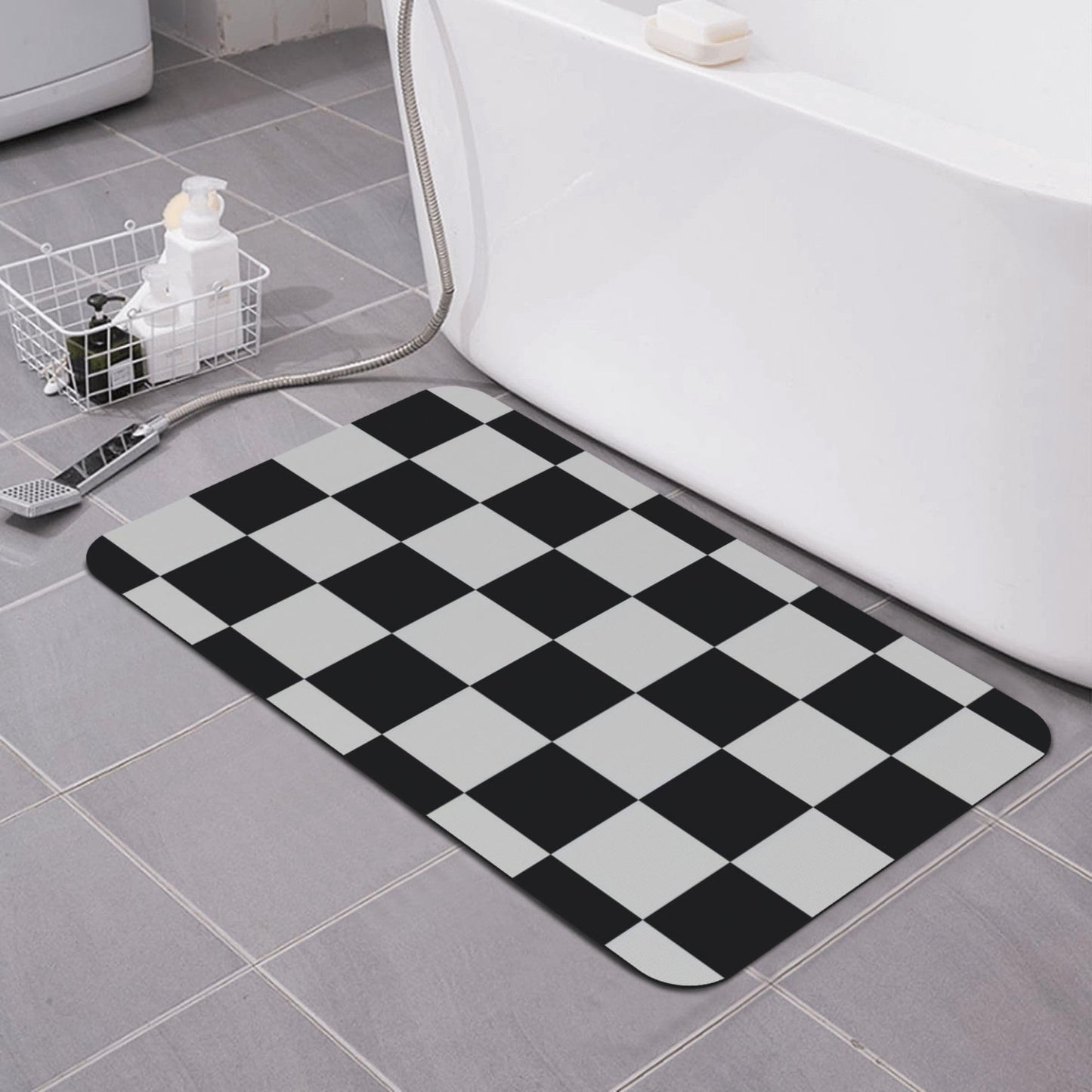 Knerova Black and White Checkered Bath mats Quick Dry Absorbent Bath Rugs Rubber Non Slip Bath Mat for Bathroom Floor Tub Shower Sink 20"×31.5"