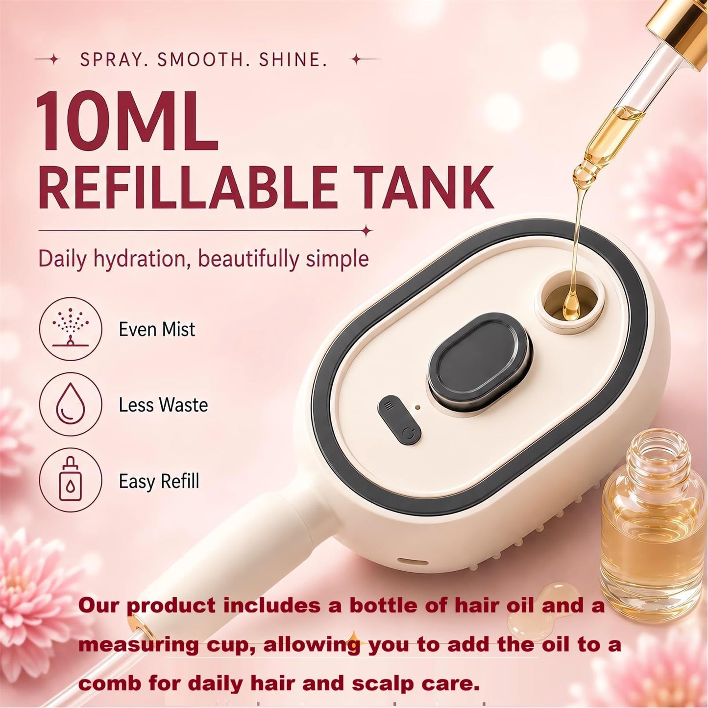 Electric Spray Air Cushion Massage Comb, Upgraded 3 in 1 Rechargeable Air Cushion Hair Brush, Retractable Self-Cleaning Steam Brush for Frizzy Hair Beauty and Personal Care rohxizw