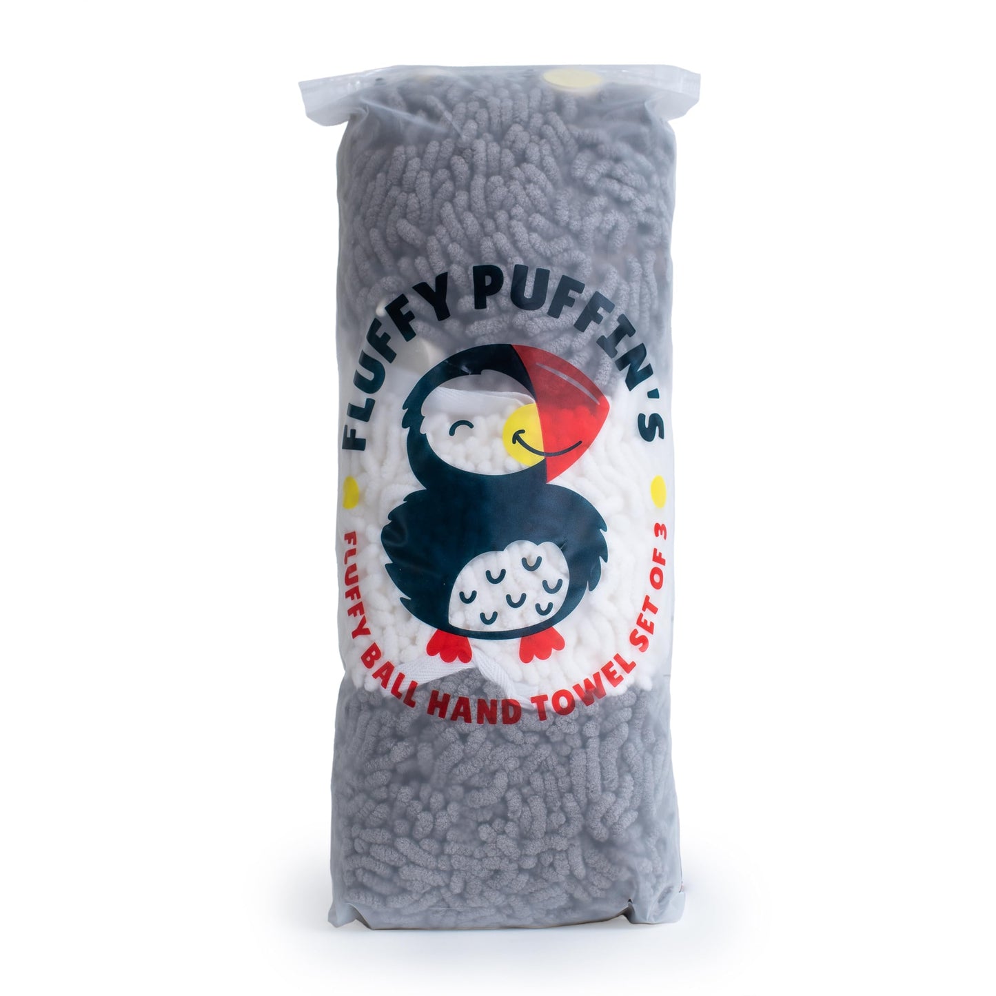 JJ KENT Fluffy Puffins Microfiber Hand Towels - Set of 3 Fluffy Hand Towels with Wall Hook Attachment - Quick and Easy Hand Drying Puffs