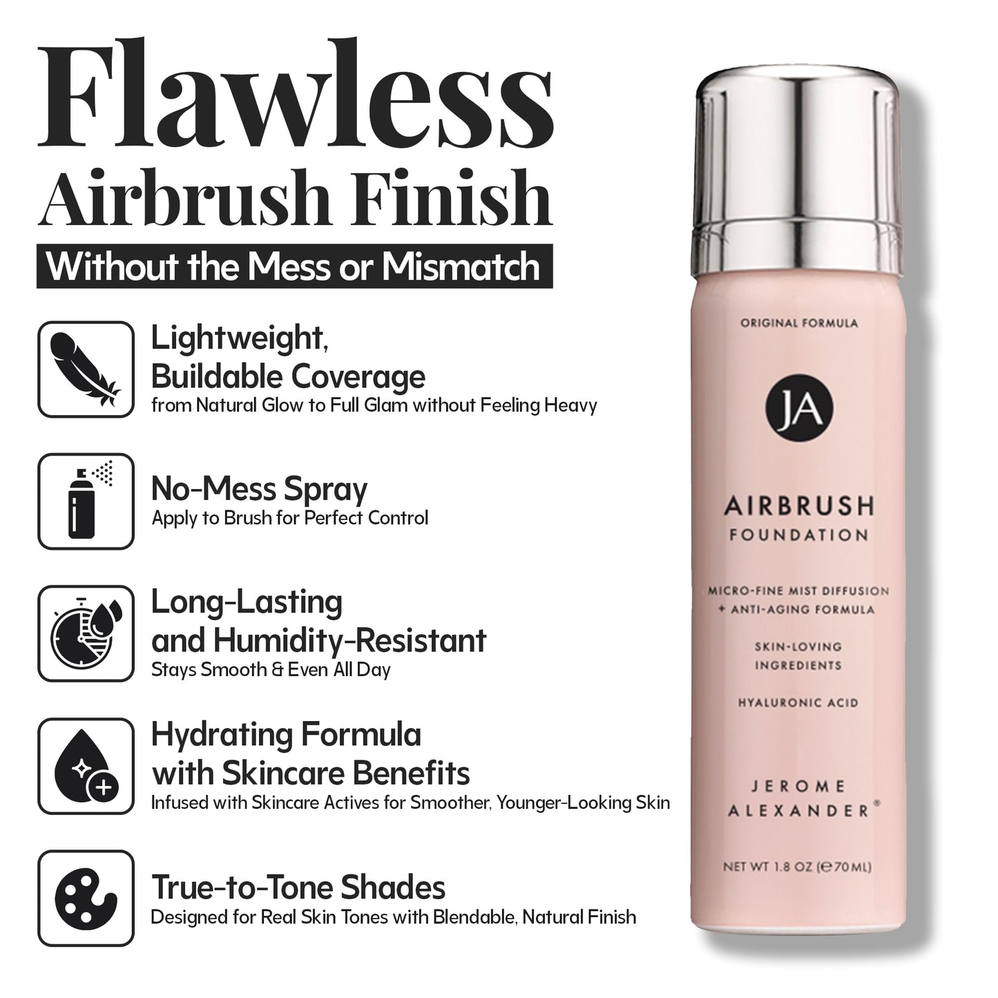 Jerome Alexander MagicMinerals AirBrush Foundation - 2 Piece Set with Airbrush Foundation and Kabuki Brush - Spray Makeup with Anti-aging Ingredients