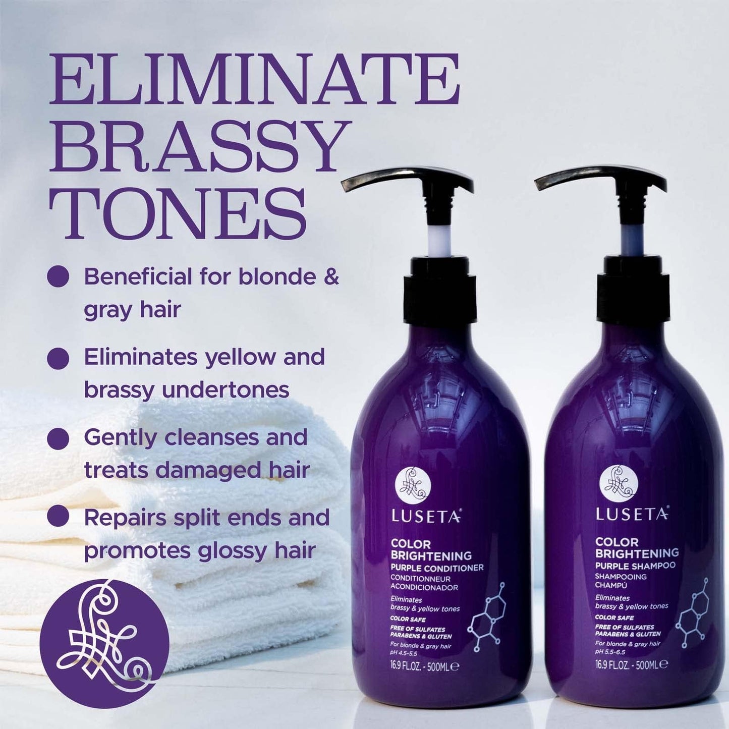 Luseta Purple Shampoo and Conditioner Set for Blonde, Gray - Color Treated Hair - Sulfate Free Paraben Free - Infused with Cocos Nucifera Oil