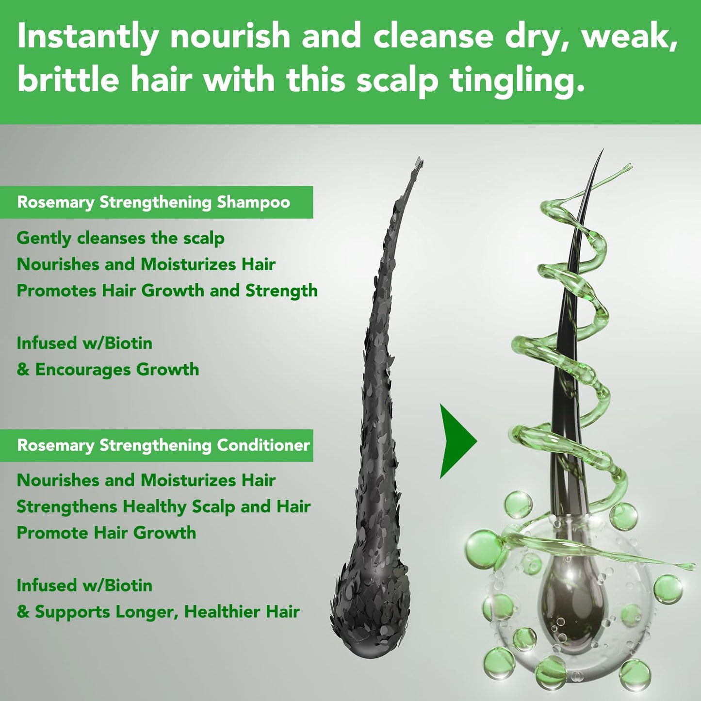 Rosemary Mint Shampoo and Conditioner set Infused with Biotin Promotes Hair Growth & Scalp Health, Strengthen Weak and Brittle Hair for All Hair Types