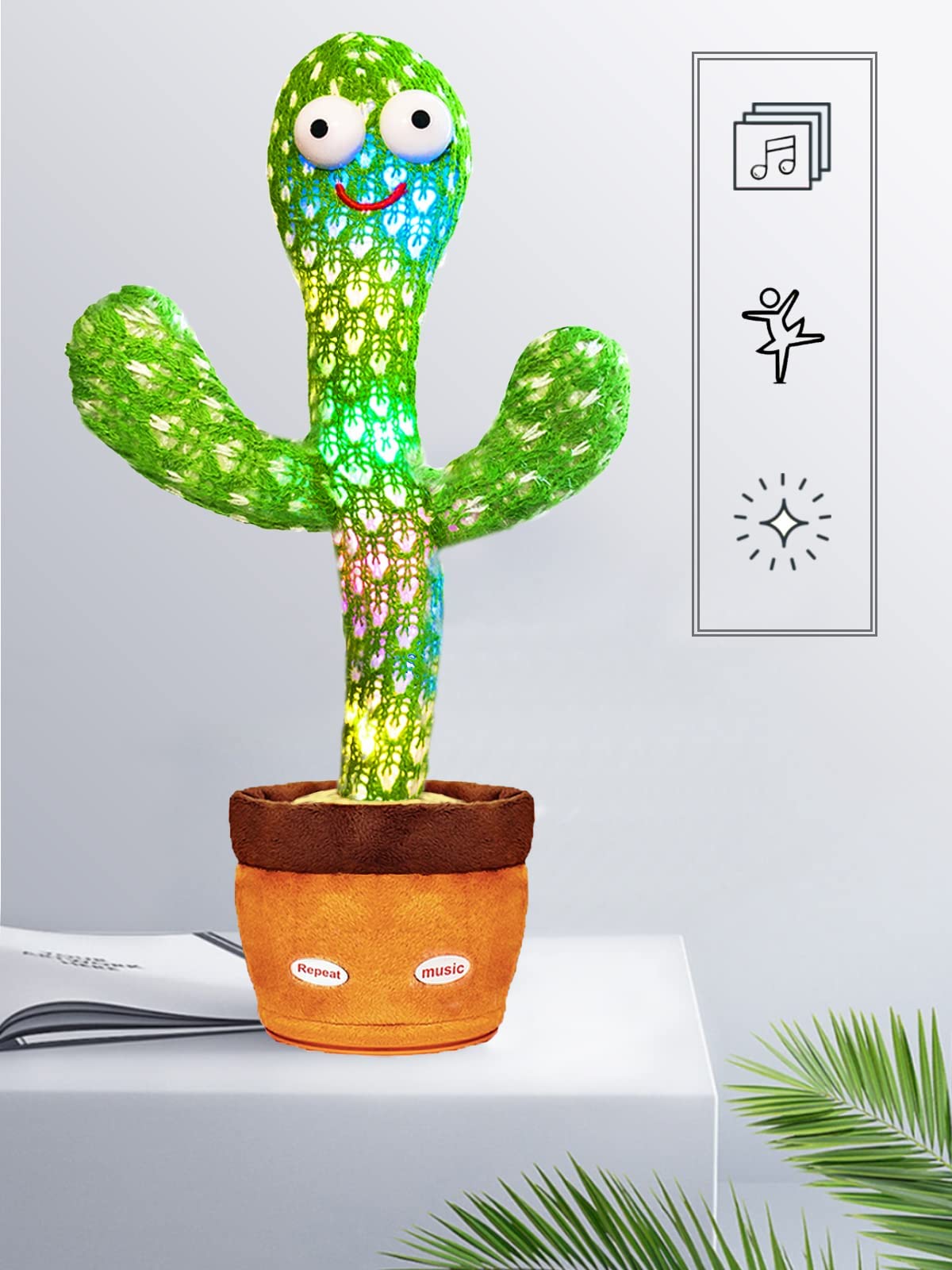 Keculf Talking Cactus Toy with LED 120 English Songs, Singing Cactus Dancing Musical Toy, Tummy Time Toys Baby Mimicking Repeats What You Say (Audio…