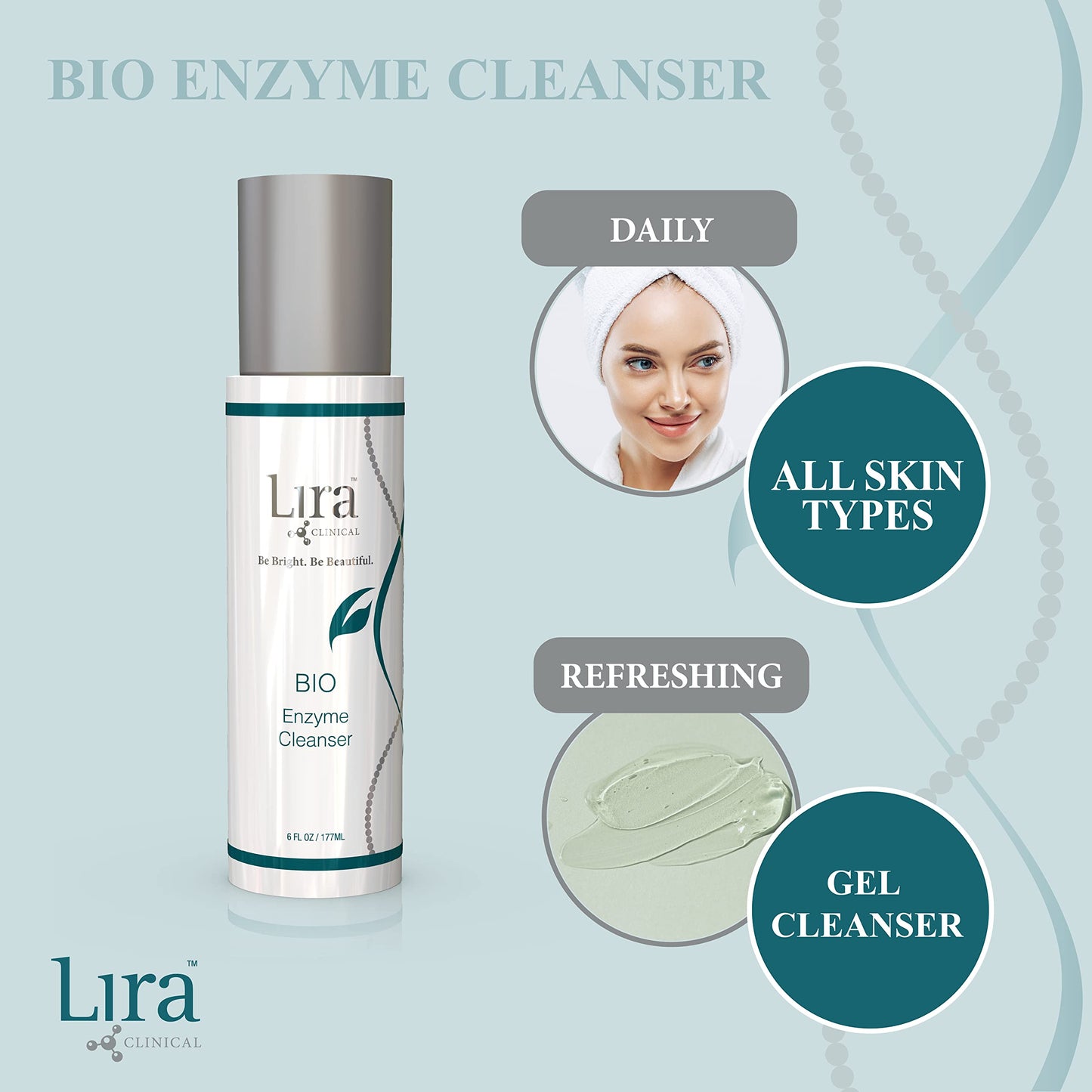 Lira Clinical BIO Enzyme Cleanser for Oily Skin Control -  Hydrophilic Exfoliating Facial Cleanser - Deep Cleansing Skincare and Hydrating Care - 6 Oz