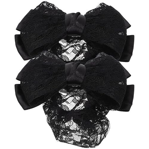 Beaupretty 2Pcs Women Bowknot Hair Bun Cover Barrettes Net Snood Hairnet Decor French Hair Clip (Black)