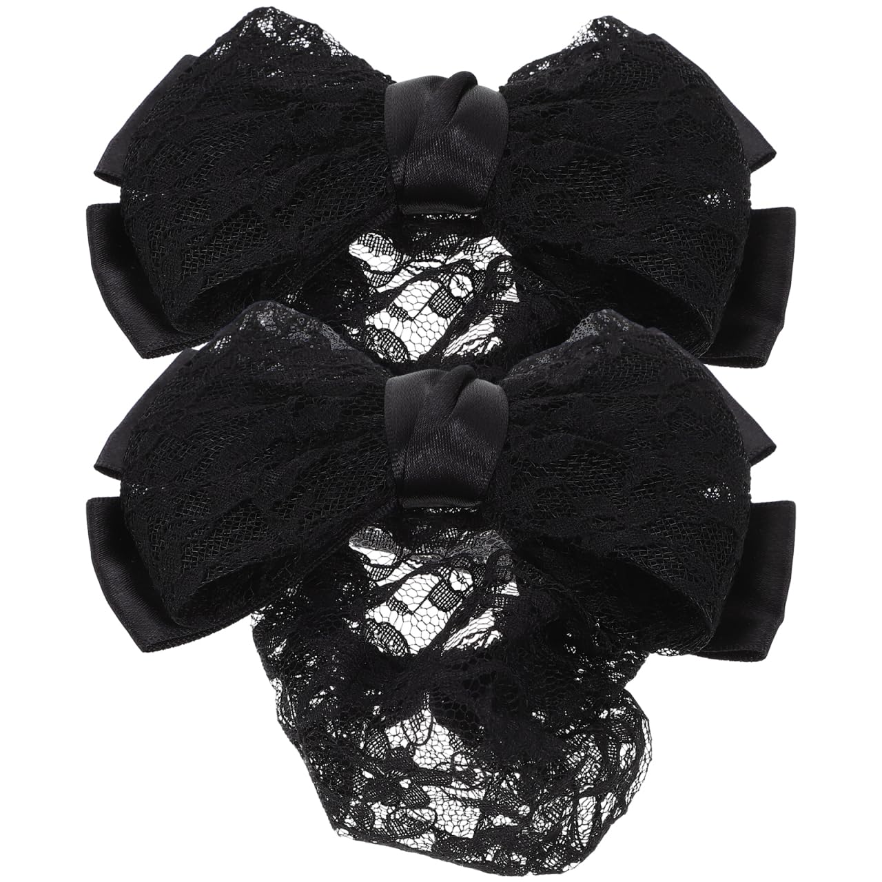 Beaupretty 2Pcs Women Bowknot Hair Bun Cover Barrettes Net Snood Hairnet Decor French Hair Clip (Black)