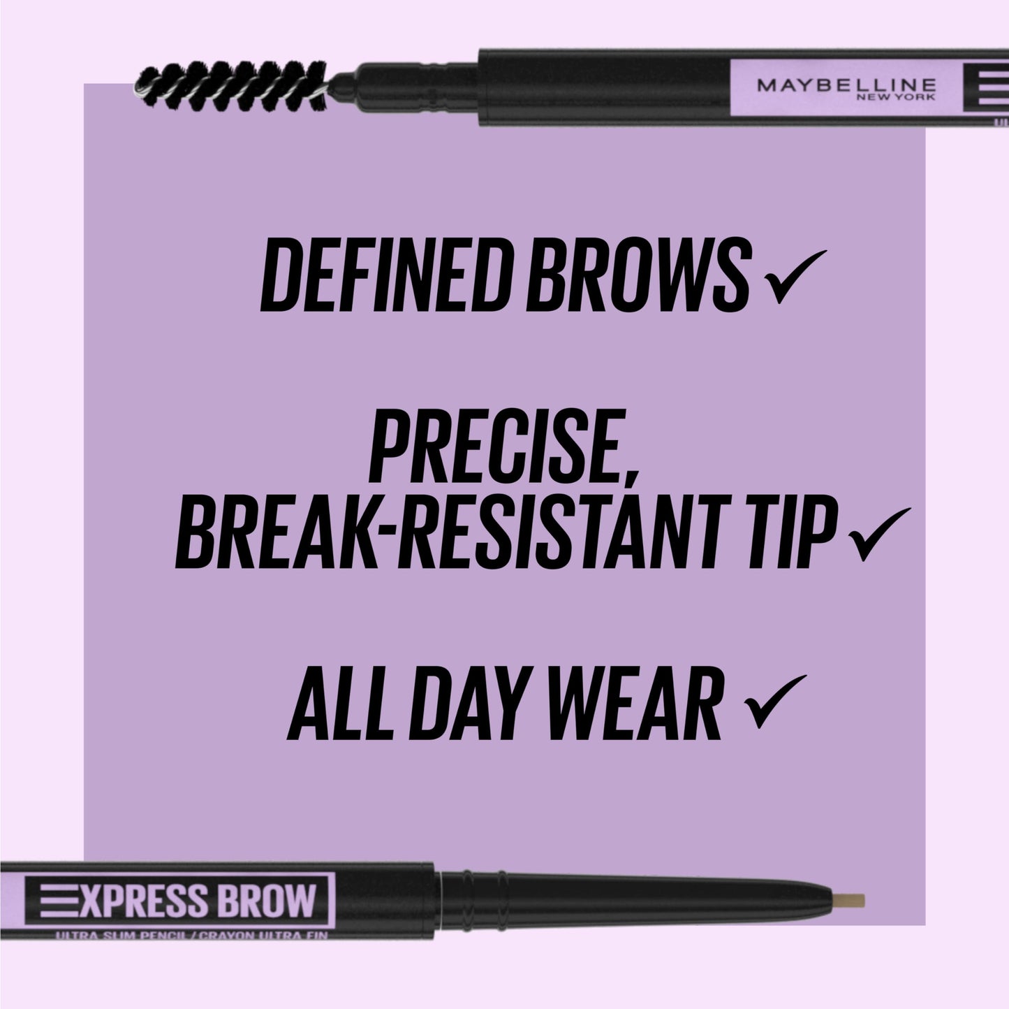 Maybelline Express Brow Ultra Slim Eyebrow Makeup, Brow Pencil with Precision Tip and Spoolie for Defined Eyebrows, Blonde, 1 Count