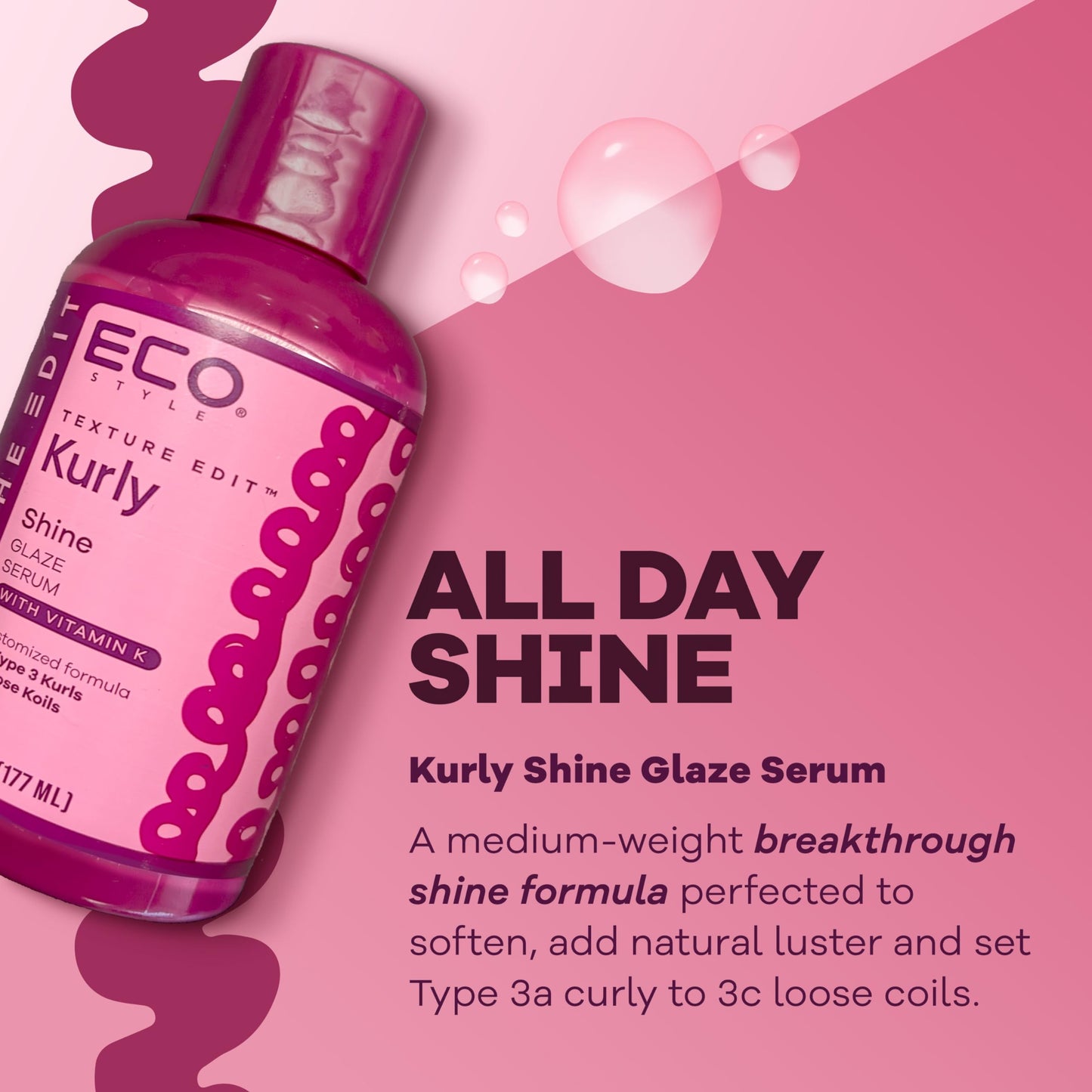 Eco Style Texture Edit Silky Radiance Curl Serum - Lightweight Gloss Booster that Smooths, Softens, and Enhances Shine for Healthy-Looking Curls