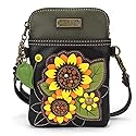 CHALA Plant Life Collection Cell Phone Crossbody Purse-Women PU Leather/Canvas Multicolor Handbag with Adjustable Strap - Sunflower Group - black